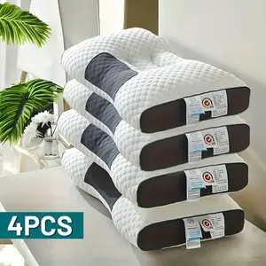 Buy 2 Get 2 Free 4 Soft Woven Neck Massage Couple Pillows Adjustable Ergonomic Orthopedic Support High-Quality Pillow Core Detachable Pillowcase Comfortable Sleep