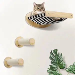 Wall mounted cat hammock cat bed set wooden cat furniture wall cat step solid wood wall cat furniture for sleeping, playing, climbing and resting