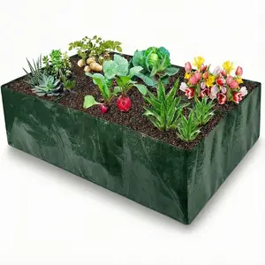 6 Grids Raised Garden Bed for Vegetables and Herbs, Reinforced Outdoor Planter Box for Balcony and Patio, Partitioned Vegetable Grow Bag with Drainage Holes, Black/Green 1 Pack