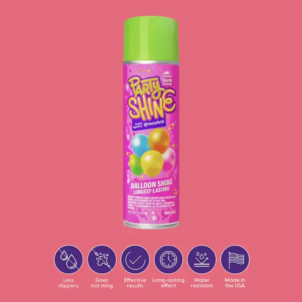 Party Shine Bubble Gum Balloon Shine Spray, Silicone Spray for Latex Balloons, Sweet Bubble Gum Scent, Waterproof, Non-Slip Formula, Balloon Spray Shine Perfect for Party Decorations, Glossy 8oz (1 Pack) Spray