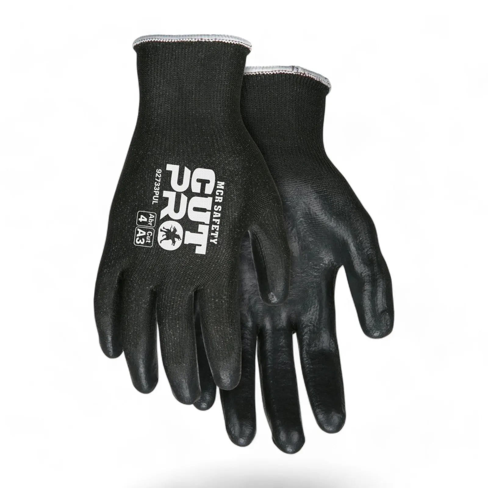 MCR Safety 92733PU Cut Pro Work Gloves, 13-Gauge HyperMax HPPE/Synthetic, Puncture Resistant, All-Black Design, for Demolition, Construction Workers, Automotive & Mechanical Work (1 Pair)