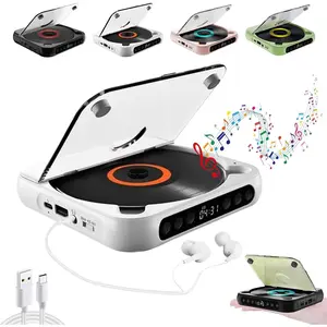 High-fidelity CD player, rechargeable compact Bluetooth-compatible CD player for home use, built-in Hi-Fi speakers, with timer and LCD display, supports CD/AUX/USB and repeat playback mode.