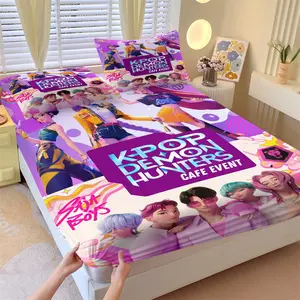 3-Piece K-pop Anime Idol Fitted Sheet Set, 1 Fitted Sheet + 2 Pillowcases, Soft Breathable Fabric, Non-Slip Mattress Cover, Kawaii Bedding, Ideal for Kids Teens Bedroom Decor or Gift, Printed Bedding Set