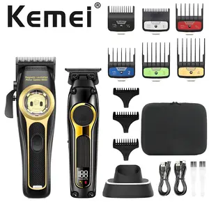 Kemei Men's Electric Hair Clipper Set, 2 Piece Kit with Guide Comb & Brush, Professional Grooming Tool for Home Use, Long Battery Life, USB Rechargeable Trimmer, Cordless Hair Clippers