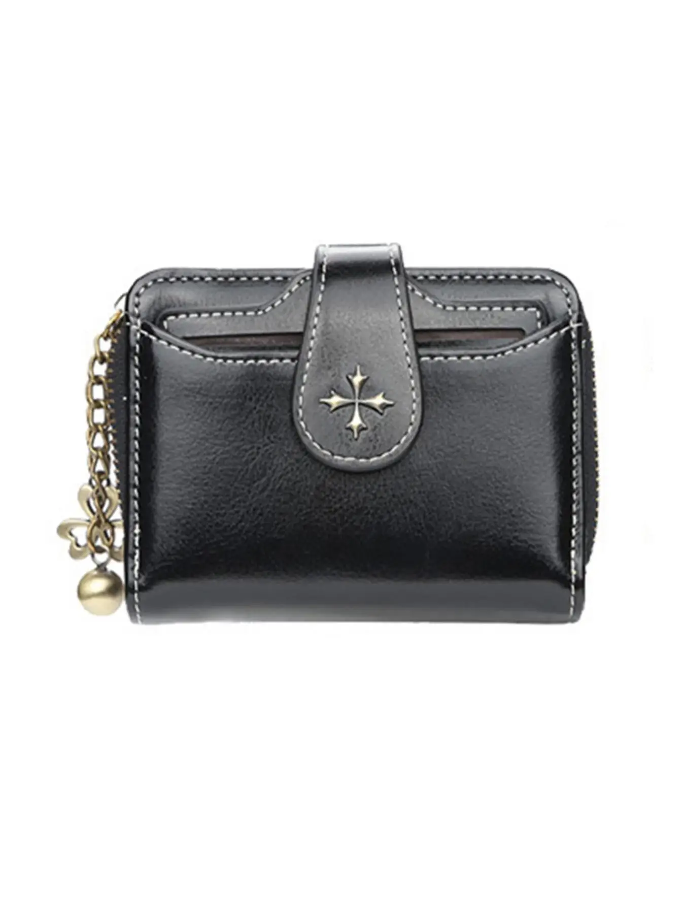 Women's Elegant Flower Decor Short Wallet with 2 Small Pendants, Fashionable Zipper Card Holder, Casual Versatile Wallet for Daily Used