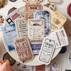 40 Sheets Box Vintage Ticket Art Decorative Stickers Set, Retro Paper & Wax Seal Stamp Decorations, Handmade Scrapbook Diary Journal Supplies