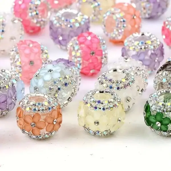 10 Pack 0.67X0.59 Inch Acrylic Flower Ball Beads with Shiny Center - Random Color Mix for Jewelry Making, DIY Handicrafts, Beaded Pen Keychain Necklace Phone Chain - Style Crafting Materials, Bead Charms for Jewelry Making