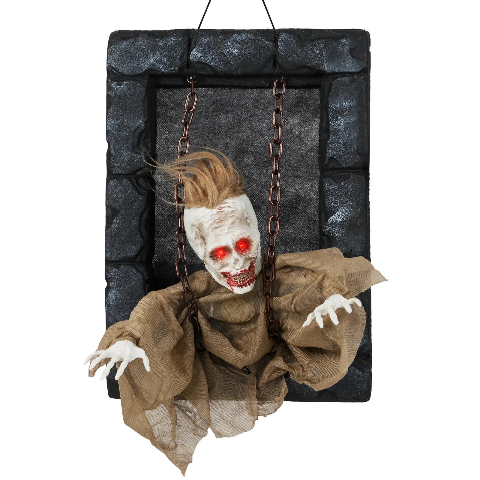 COSTWAY - Halloween Hanging Animated Zombie Prisoner Decoration Sound-Activated