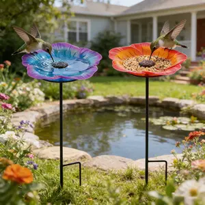 Colorful Metal Bird Bath Bowl, Outdoor Flower Shape Feeder, Garden Decor, Rust-Resistant, Spring Summer Essential for Bird Lovers, Bird Supplies