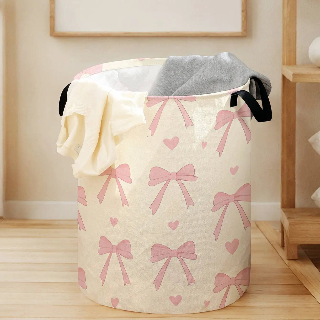 Bow Knot Pattern Storage Basket for Toys and Dirty Clothes, Multi-Purpose Striped Organizer for Closet, Ideal Home Storage Solution for Kids, Clothes Baskets, Multipurpose Basket, Home Storage Supplies
