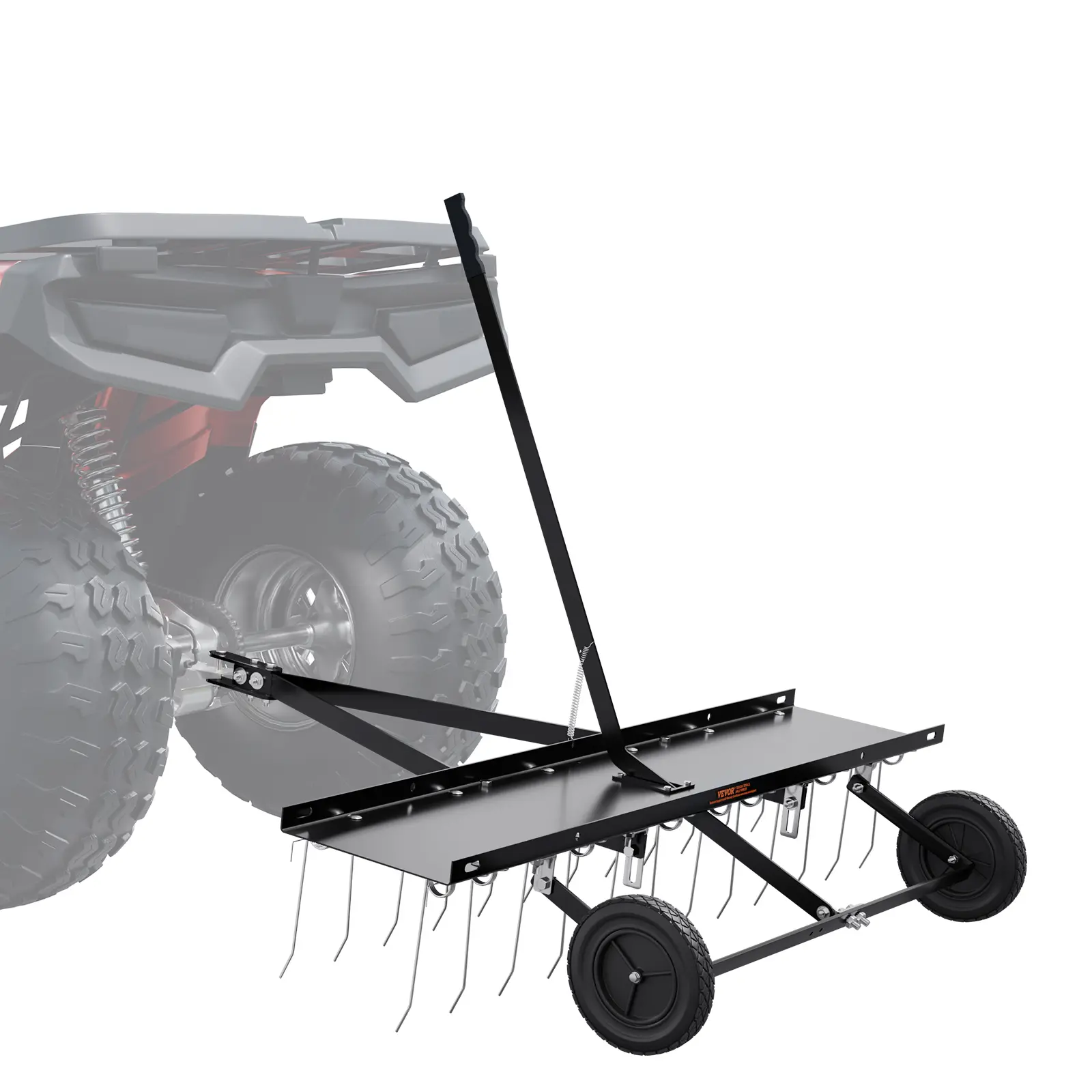 【Summerfinds】VEVOR Tow Behind Dethatcher 48-inch Tow Dethatcher with 24 Spring Steel TinesLawn Dethatcher Rake for ATV or MowerTow Behind Lawn Rake with Lift Handle for Garden Farm Grass