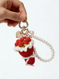 Mother's Day Gift Bohemian Style Crochet Rose Bouquet Pendant Keychain, Perfect Gift for Valentine's Day and Weddings, Unique Decoration Accessory for Special Occasions, Crochet Figure Keychain