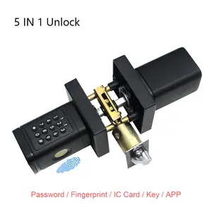 Smart Door Knob with Keypad and Key, Fingerprint Touch Keyless App Control Entry Door Lock with Rubber Grip, Auto Lock,50 User Code,Waterproof, Easy to Install and Program for Bedroom Garage Office Gate