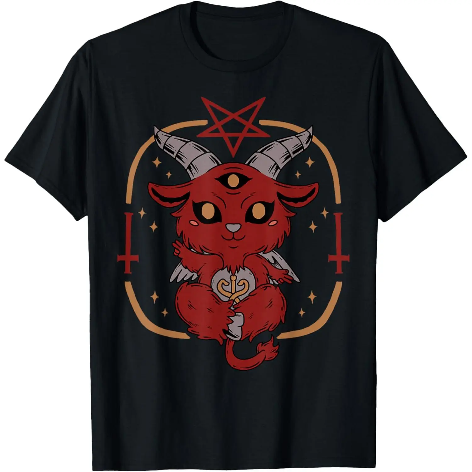 Casual  shortsleeve tees Lucifer Sigil Satan Satanic Goat Cute Goth Baby Baphomet T-Shirt #   tiktok shop deal