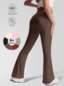 New Sporty Flared Trousers, High Waist Slim-Fit, Breathable Quick-Dry, Side Pockets, Yoga Running Gym Wear, All Seasons