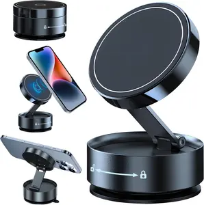 Vacuum Adsorption Magnetic Phone Holder,Magnetic Suction Phone Mount, Adjustable Electric Magnet Phones Holder Mount for Car, Foldable Car Phone Holder, Universal for All Phones (Black)