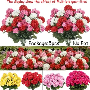 5 Pack Artificial Flowers for Outdoors  Geranium Silk Flowers Outdoor UV Resistant Garden Plants Bush Decorative Flowers Faux Flowers for Home Wedding Kitchen Table Centerpieces Decor Decoration (Colorful, 5Pack)