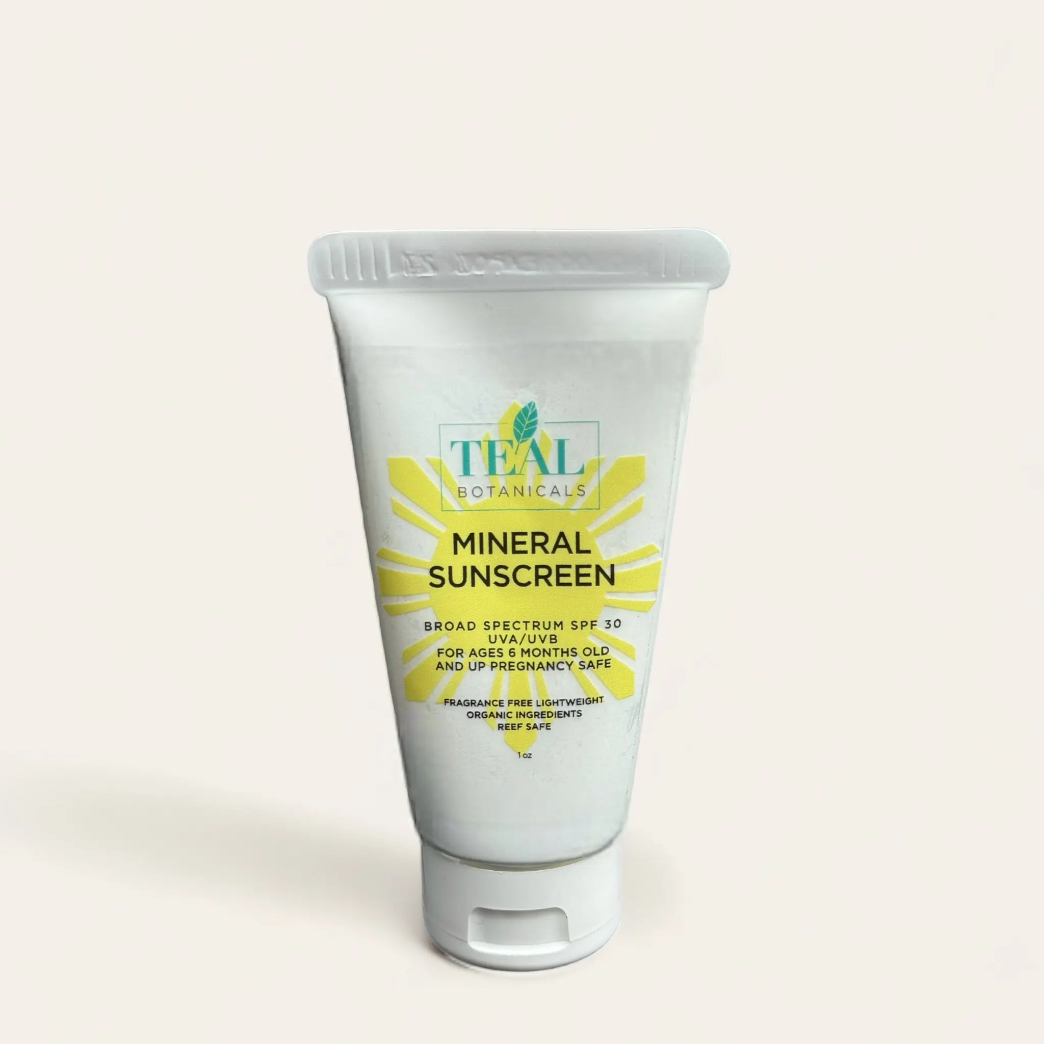 Teal Botanicals Mineral Sunscreen ages 6 months up, Broad Spectrum SPF 30 UVA UVB Reef Safe Lightweight Fragrance Free, Zinc Oxide, Pregnancy Safe, 1 oz Organic Skincare Facial  Olive