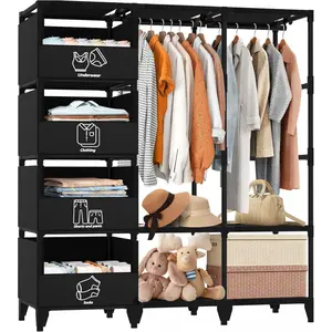 Portable Closet, Easy Assembly, Large Capacity Wardrobe Closet, Sturdy and Stable Clothes Rack with Shelves 4 Storage Baskets and 2 Hanging Rods, for Bedroom and Clo