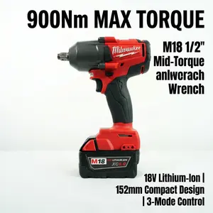 Milwaukee M18 FMTIWF12 18V Impact Wrench for Automotive Repair High Torque 900Nm Power Tool