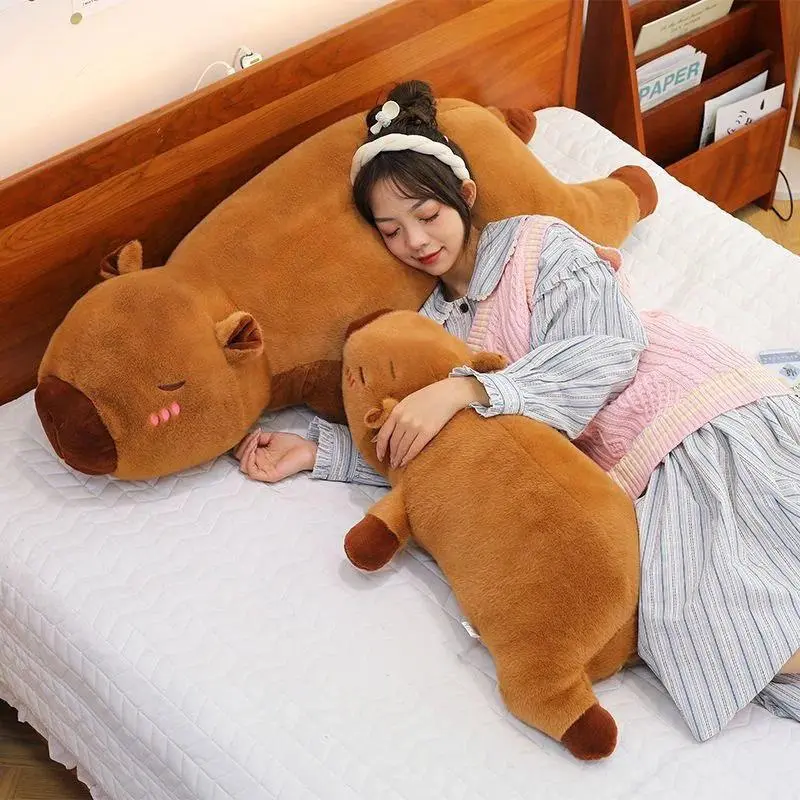 40cm-60cm Soft Stuffed Capybara Plush Doll Pillow, Cute Animal Design Cartoon Animal Patterns Lying Brown Creative Home Decor Sleeping Toy, Soft Stuffed Animal
