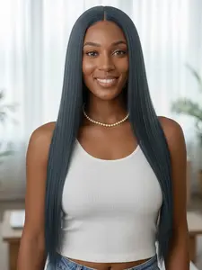 Ash Blue Wig 26 Inch Long Straight Hair 13x4 Lace Front Wigs, Lace Frontal Wig, High-Quality Synthetic Fiber, Natural Looking Style, Perfect for Daily Wear & Special Occasions