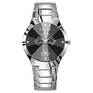Men's and Women’s Watch Cross Design, Waterproof Stainless Steel Band, Business Casual Style, Sapphire Crystal, Perfect Gift for Birthdays, Christmas, and Halloween Quartz Chronograph Rhinestone