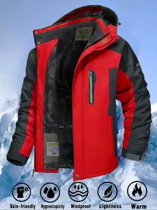 Men's Waterproof Hiking Wool Jacket, Warm Outdoor Ski Hoodie, Ideal for Ice Skating & Cold Weather Activities, Fall Winter Classic Style Fitted Coat, Skiing Jacket