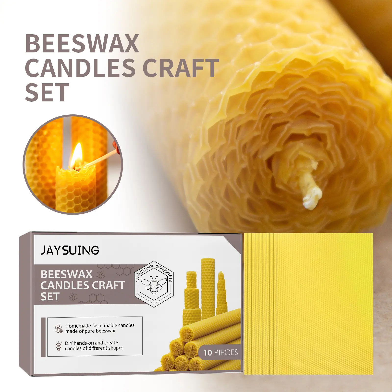 "10Pack Beeswax Sheets – DIY Honeycomb Candle Kit for Christmas & Handmade Gifts ️"