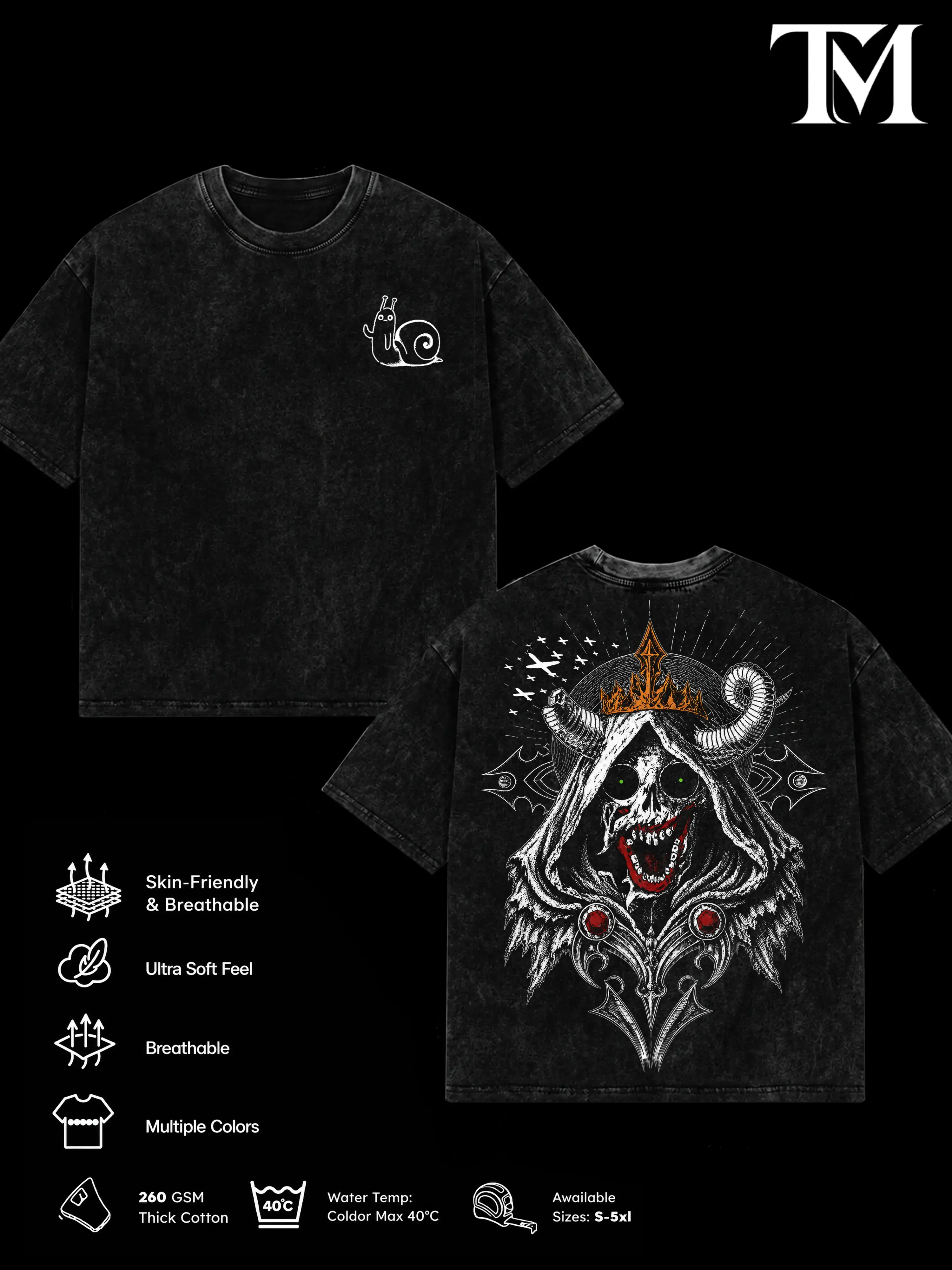 Vintage Washed Heavyweight Cotton The Lich Adventure Time Graphic Tee Oversized Dark Fantasy T-Shirt Men's Unisex Double Printed Cartoon Streetwear Retro Gothic Y2K Clothing Gamer Fan Gift Ideas Casual Short Sleeve Tops Gym Pump Cover Everyday Apparel