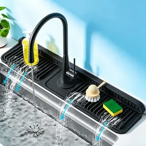 24 Inch Extra Long Silicone Faucet Mat for Kitchen Sink, 7° Slope Self-Draining Splash Guard, Water Catcher Draining Pad for Counter Protection, Keep Kitchen Sink Area Clean and Dry(Black,Gray,Pink) Steep-Slope Sink Splash Guard hack
