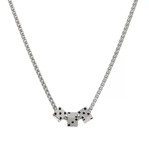 Unisex Style Silver Square Dice Pendant Clavicle Chain - Adjustable-Length Metal Coating Modern Fashion Necklace, Trendy Jewelry Accessory for Daily Wear