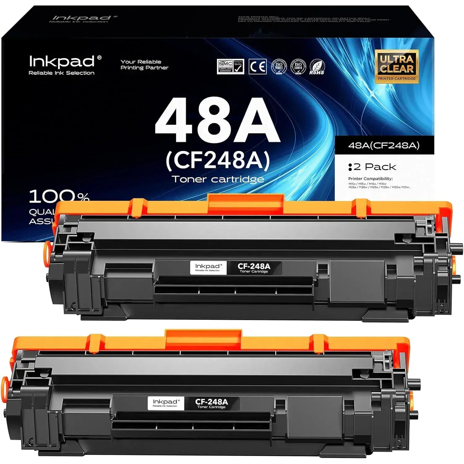 48A Toner Cartridges Compatible with HP CF248A Replacement for Laserjet Pro M15w M15a M16a M16w Laserjet Pro MFP M29w M29a M28a M30w M31w Printers (Black, 2 Pack), 1,000 Pages, 24/7 Technical Support