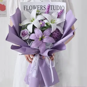 Handmade Crochet Lily Bouquet, Unique Gift for Her Friend Mom, Mother's Day Valentine's Day Present, Knitted Decorative Flower Arrangement, Artificial Flower Bouquet, Artificial Flower Decorations