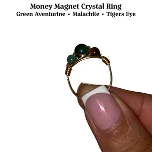 Money Attraction Crystal Ring Green Aventurine Malachite & Tiger’s Eye Abundance Prosperity Jewelry for Financial Confidence & Wealth Opportunities