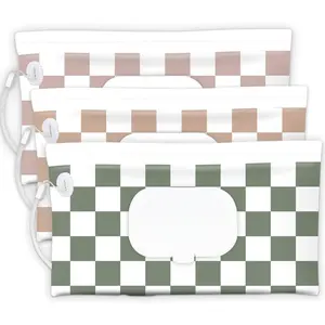 Wipe Holder, 3-Pack Portable Refillable Wipe Dispenser,  &  Travel  Wipes Case,  Diaper Wipe Container with Checkerboard Design