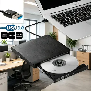 Slim External CD DVD RW Drive, USB 3.0 High Speed Burner Player, Portable Optical Disc Drive Compatible with Windows 11 Mac Laptop Desktop PC, Plug and Play