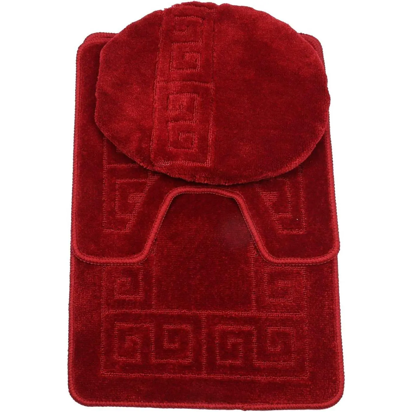 Durable Modern 3-Piece Bathroom Rug Set - 20"x32" Bath Rug, 20"x20" Large Contour Mat, Lid Cover (Burgundy)
