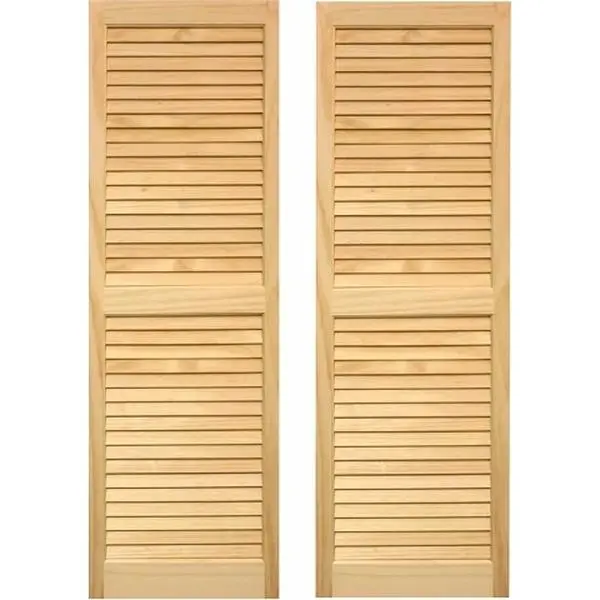 212 MAIN Heavy Frame Solid Wood Exterior Louvered Shutters, 15x59 in. Curtain & Blind Accessory for Outdoor Use