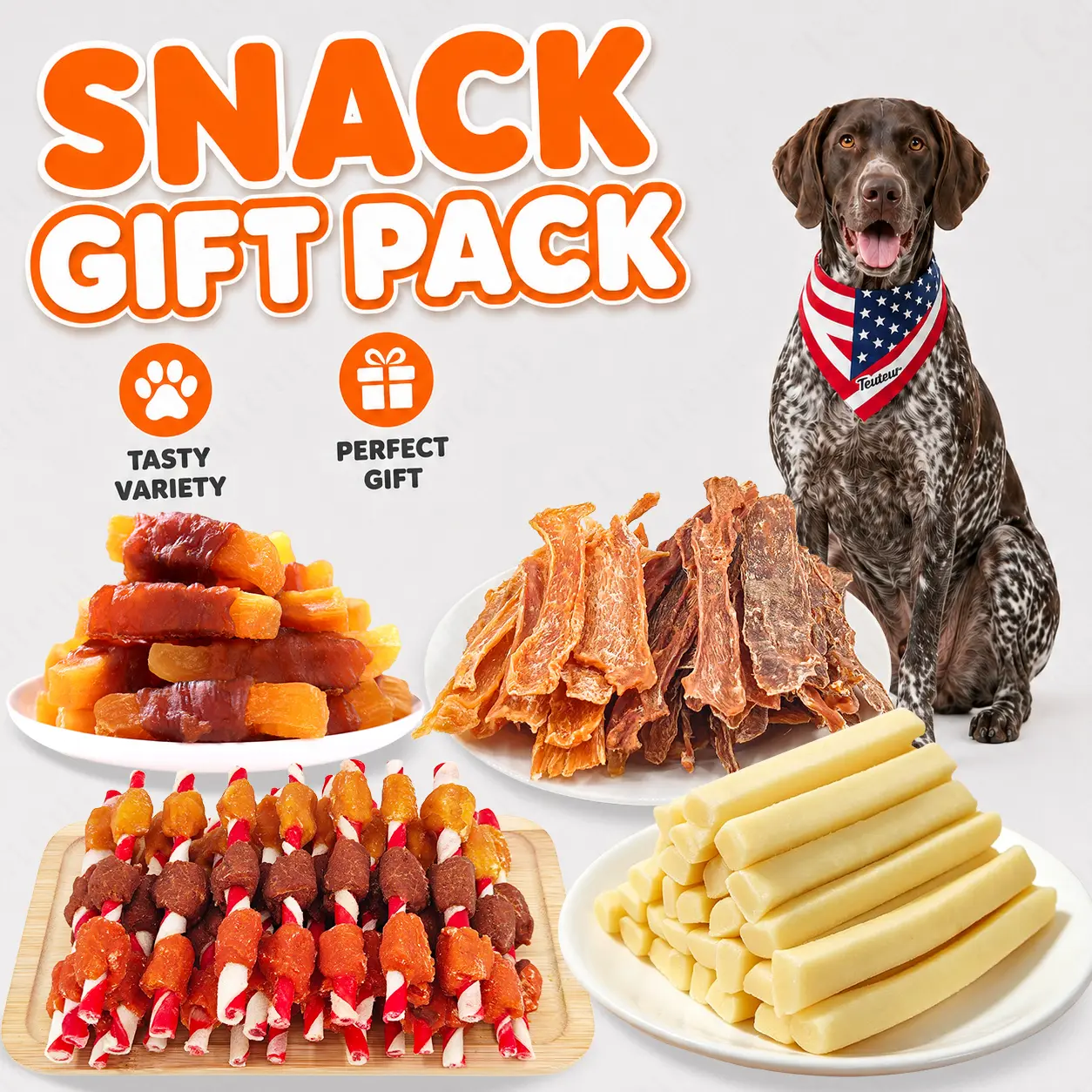 Dog Treats Variety Pack with Chicken Jerky, Duck Jerky, Beef Strips, Beef Liver Bites, Chicken Breast Skewers, Milk Cheese Sticks and Beef Hide Chew Rolls, Training Treats for Puppies and Adult Dogs, Small Medium Large Breeds, Mixed Snack Bundle