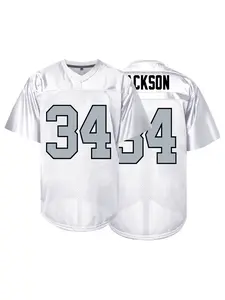 Men's American Football Stylish Jersey 34 white Vintage Embroidered Casual Training T-Shirt, Sporty V-Neck Short Sleeve, Loose-Fitting All Seasons, Sports Top, Workout Top