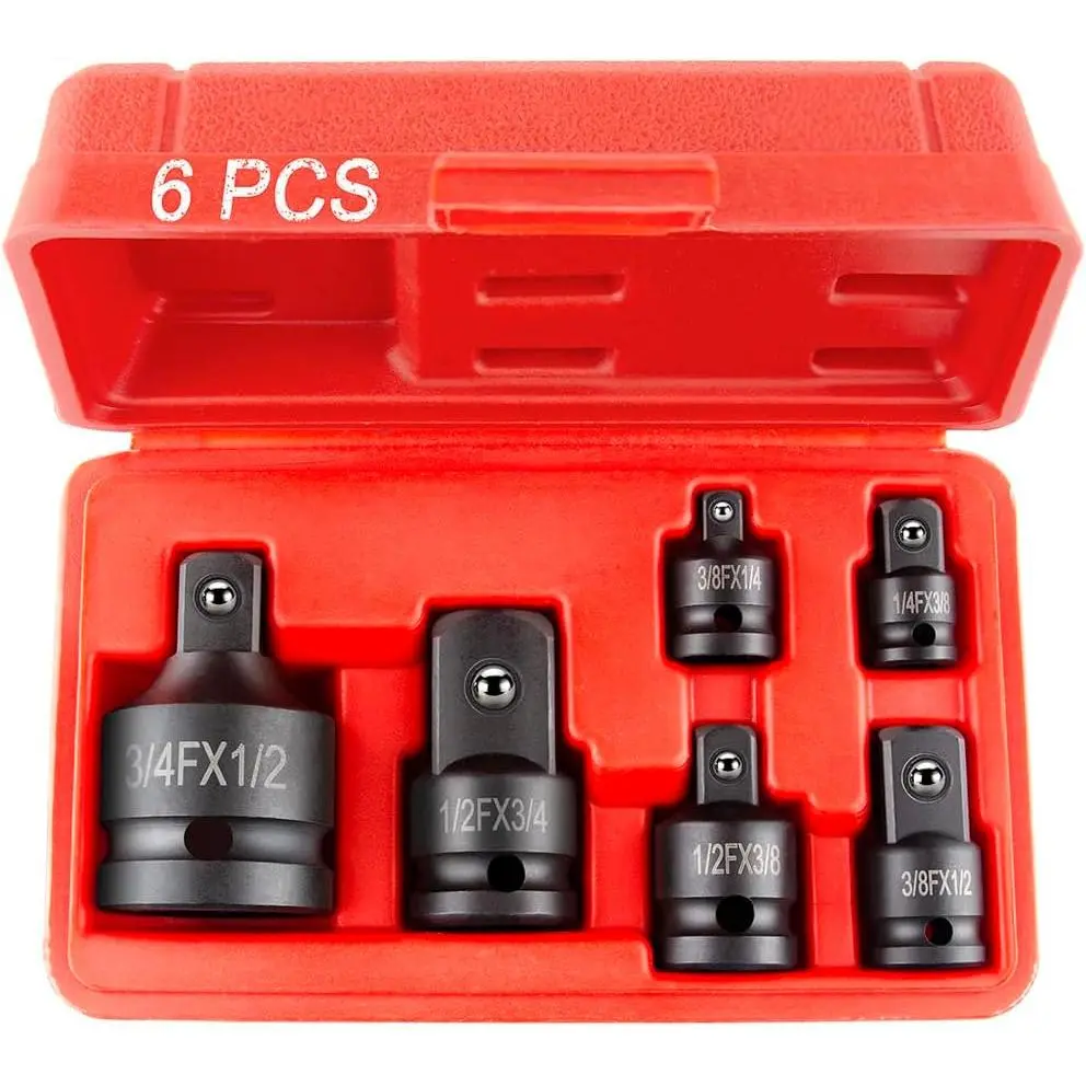 6-Piece Corrosion-Resistant Chrome Vanadium Steel Impact Socket Adapter Set - 1/4"-3/4" Sizes, Drivers, Drive Reducers, Socket Adapter Wrench Sets, Ratchets, Spring-Loaded Ball Detent, Long Life for Automotive Jobs