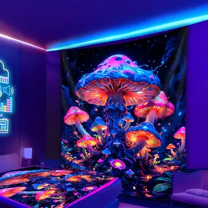 1pc Mysterious and Beautiful Mushroom Clusters UV Black Light Tapestry, Large Size Peach Skin Fluorescent, Bedroom Aesthetic Hanging For Party Festival, Bedroom Home Decor, Wall Decoration With Free Accessories, Glow In The Dark, Home Decor Supplies