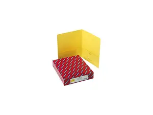 Smead 87862 Two-Pocket Portfolio, Embossed Leather Grain Paper, Yellow, 25/Box
