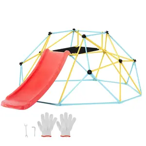 VEVOR Climbing Dome,  for Kids 3 to 9 Years Old, 8FT Geometric Dome Climber with Slide,Jungle Gym Supports 600LBS and Easy Assembly, with Climbing Grip, Outdoor and Indoor Play Equipment for Kids