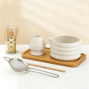 5-Piece Japanese Ceramic Matcha Bowls Set, Unique Spot Pattern, Professional Matcha Making Tools, Ideal for Tea Lovers, Matcha Kit Set