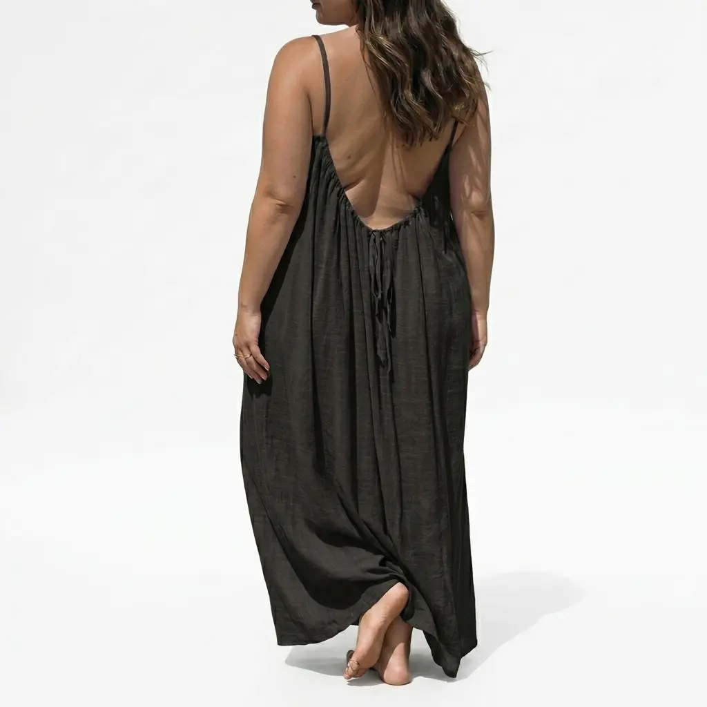 Women's Plus Size Backless Loose-Fitting Dress, Sleeveless Design, Comfortable & Stylish Home Wear, Perfect for Casual, Boho Casual Comfy, Casual Boho Soft