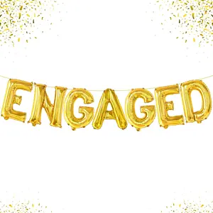 , Gold Foil Engaged Balloons Letter - 16 Inch | Engagement Balloons For Engagement Party Decorations | Bachelorette Party Decorations | Engaged Gold Balloons For Engaged Decoration