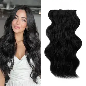 [ Qbeauty Black Shades Collection ]  24 Inches Invisible Clip- in Synthetic Hair Extensions Long Wavy 4PCS Thick Hairpieces Double Weft Natural Hair Extensions for Women