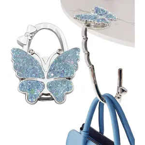 Portable Purse Hook for Table Foldable Handbag Hanger Folding Bag Holder Bling Blue